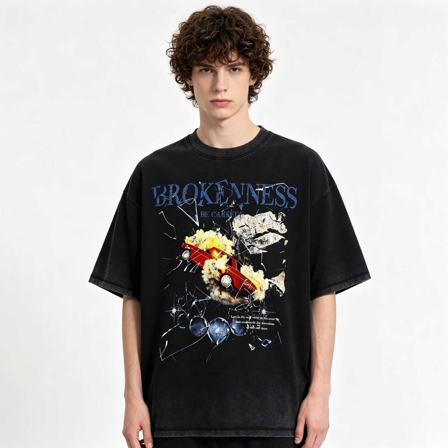 Black Washed Graphic T-Shirt with Front Artwork Print
