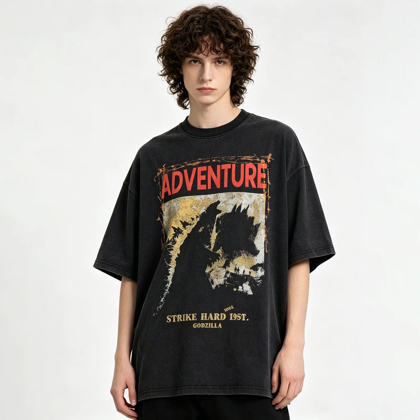 Black Washed Graphic T-Shirt with Front Print