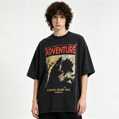 Black Washed Graphic T-Shirt with Front Print