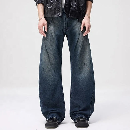 Dark Wash Wide Leg Jeans with Curved Seam Detail