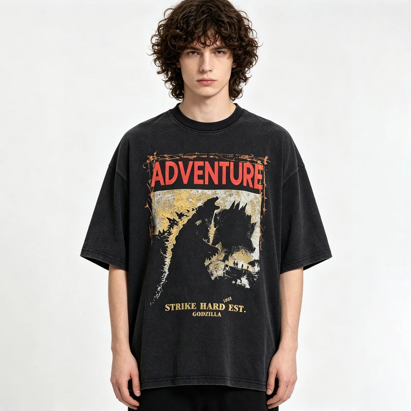Black Washed Graphic T-Shirt with Front Print