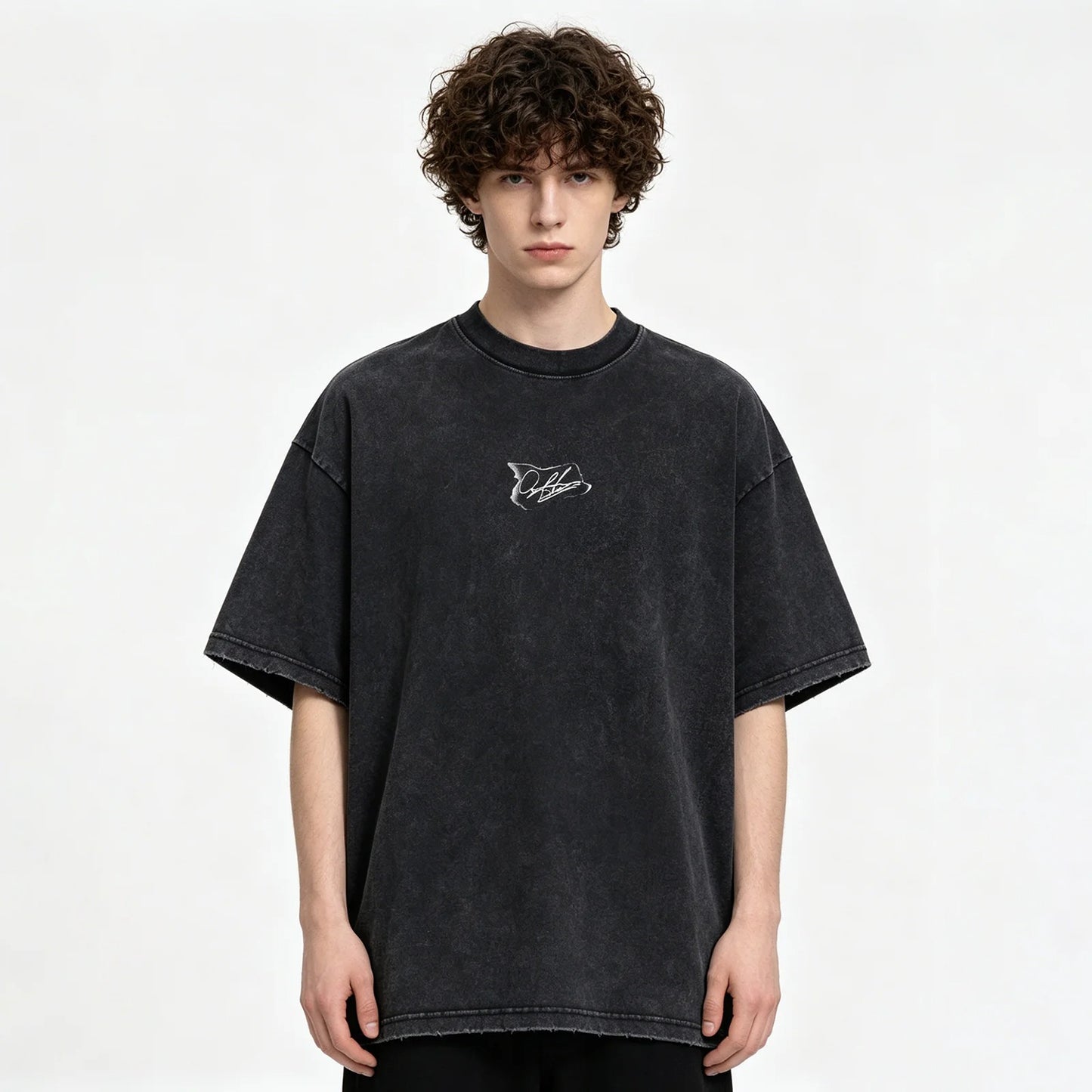 Black Washed Graphic T-Shirt with Back Print