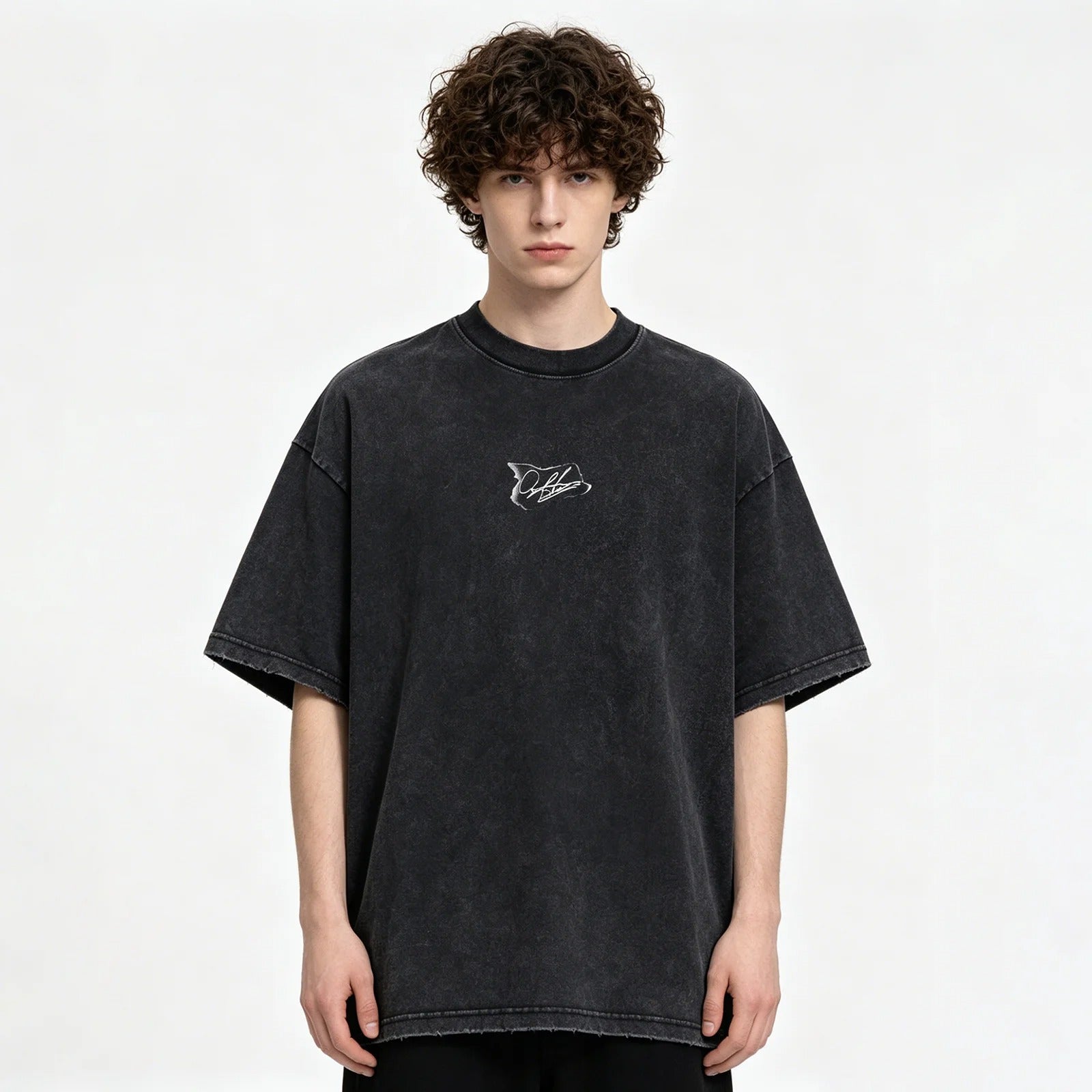 Black Washed Graphic T-Shirt with Back Print