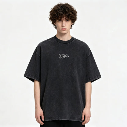 Black Washed Graphic T-Shirt with Back Print