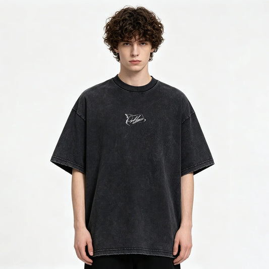 Black Washed Graphic T-Shirt with Back Print