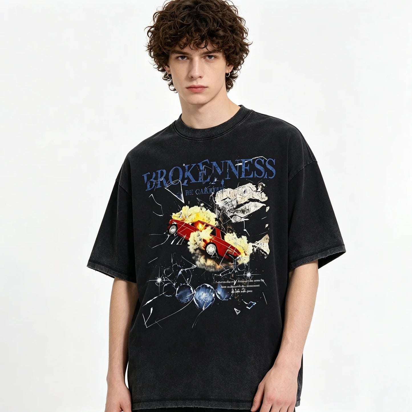 Black Washed Graphic T-Shirt with Front Artwork Print