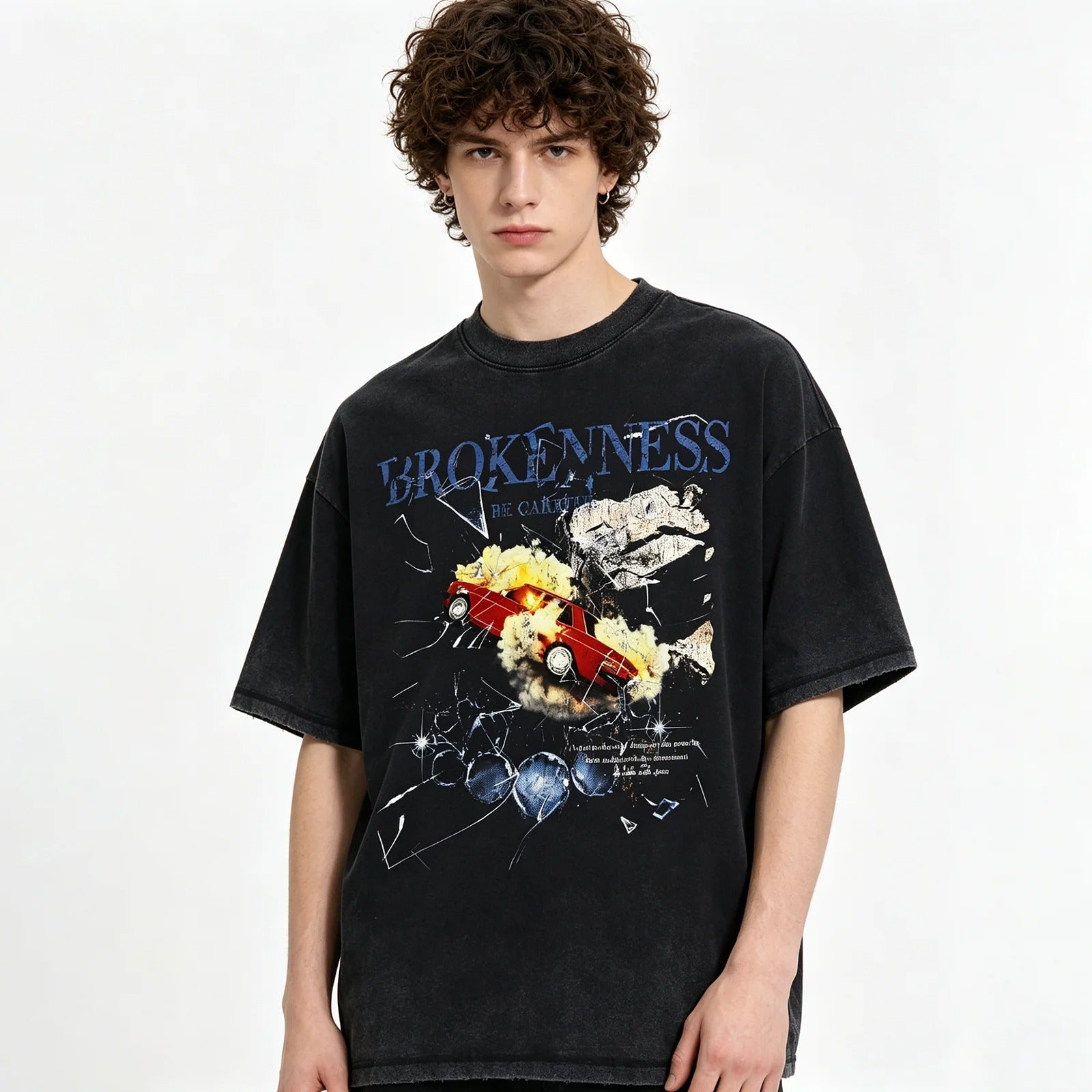 Black Washed Graphic T-Shirt with Front Artwork Print
