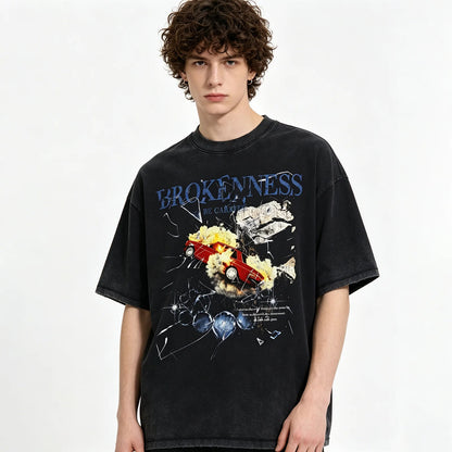 Black Washed Graphic T-Shirt with Front Artwork Print