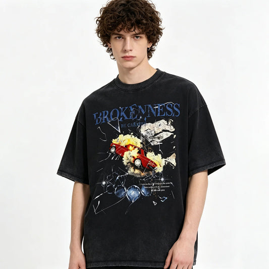 Black Washed Graphic T-Shirt with Front Artwork Print