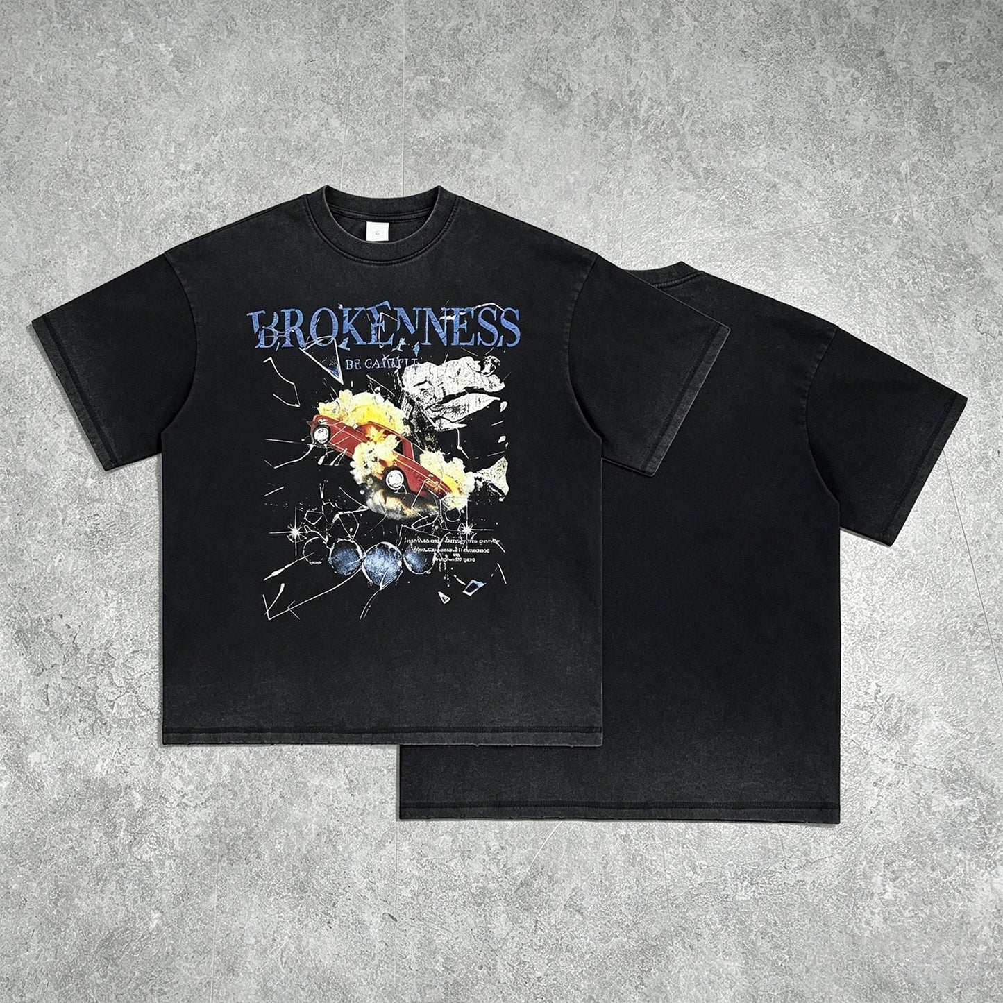 Black Washed Graphic T-Shirt with Front Artwork Print