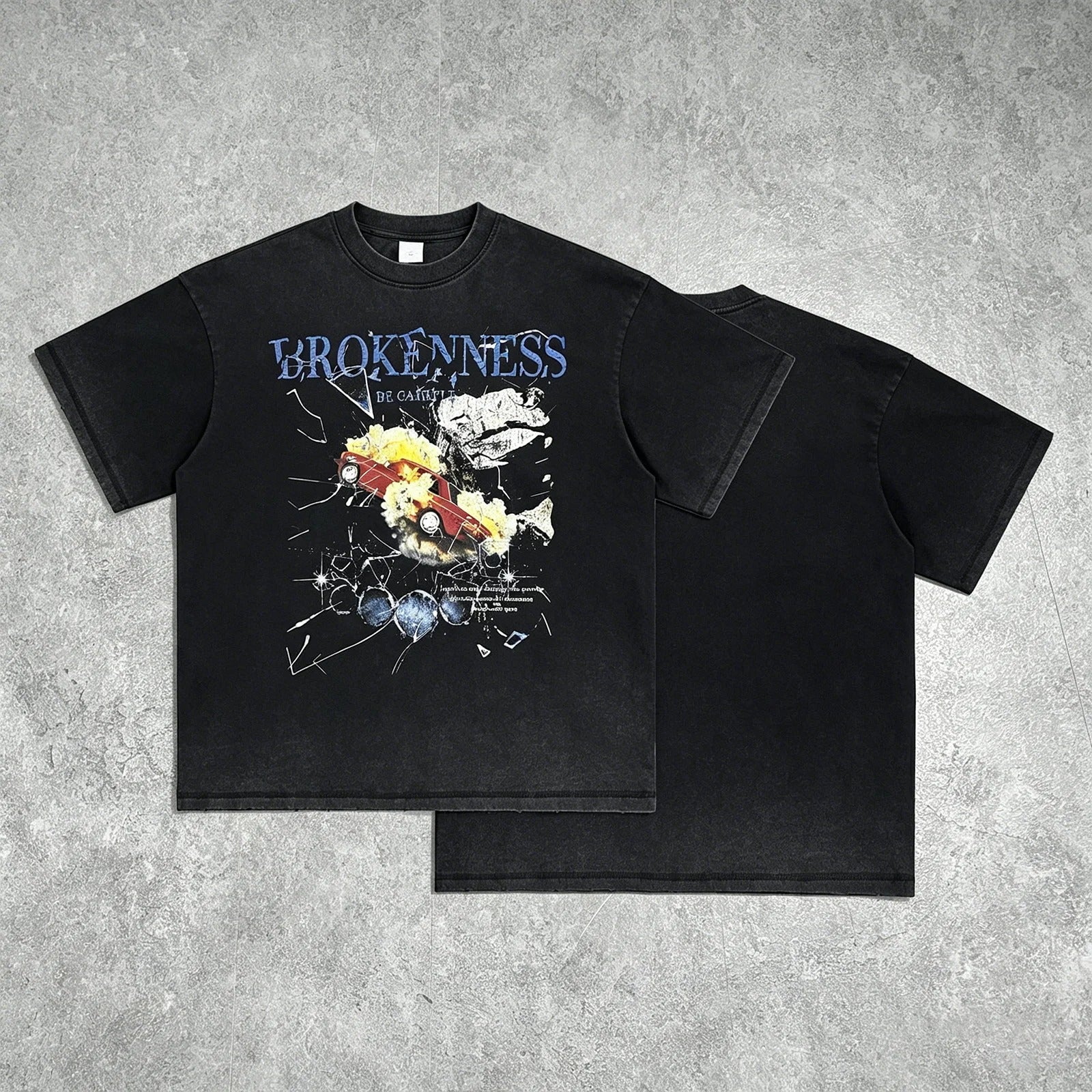 Black Washed Graphic T-Shirt with Front Artwork Print