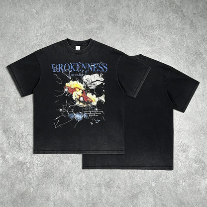 Black Washed Graphic T-Shirt with Front Artwork Print