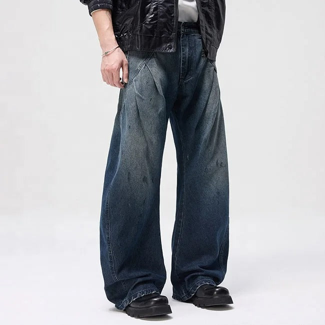 Dark Wash Wide Leg Jeans with Curved Seam Detail