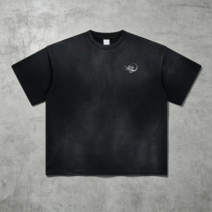 Black Washed Graphic T-Shirt with Dinosaur Print