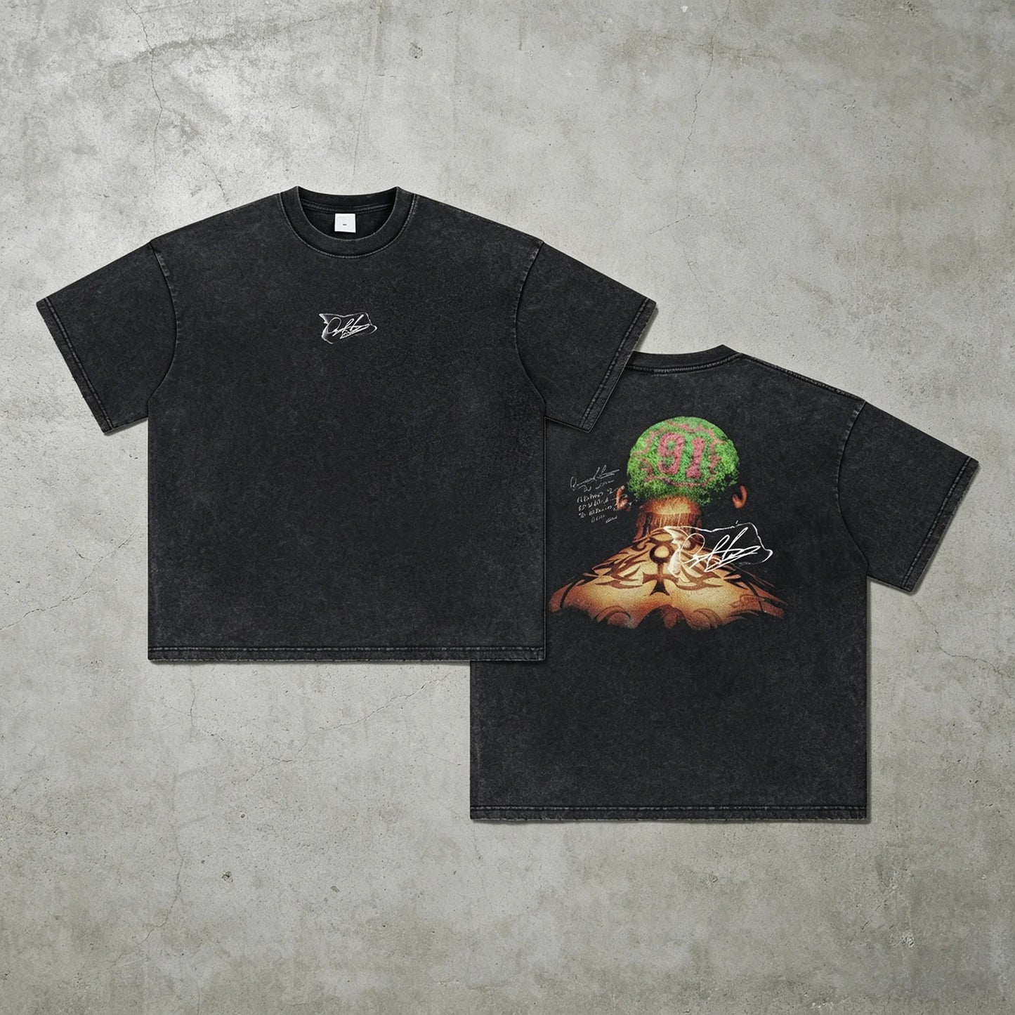 Black Washed Graphic T-Shirt with Back Print