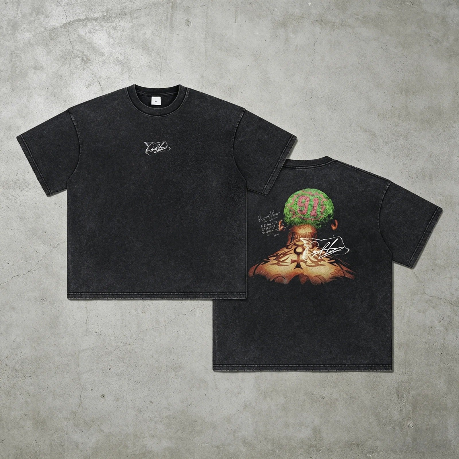 Black Washed Graphic T-Shirt with Back Print