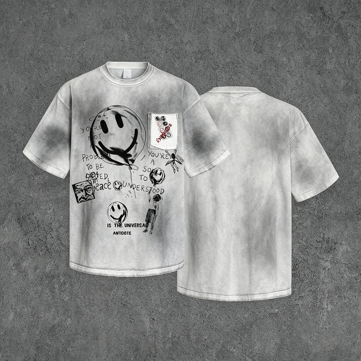 Grey Washed Graphic T-Shirt with Front Artwork Print
