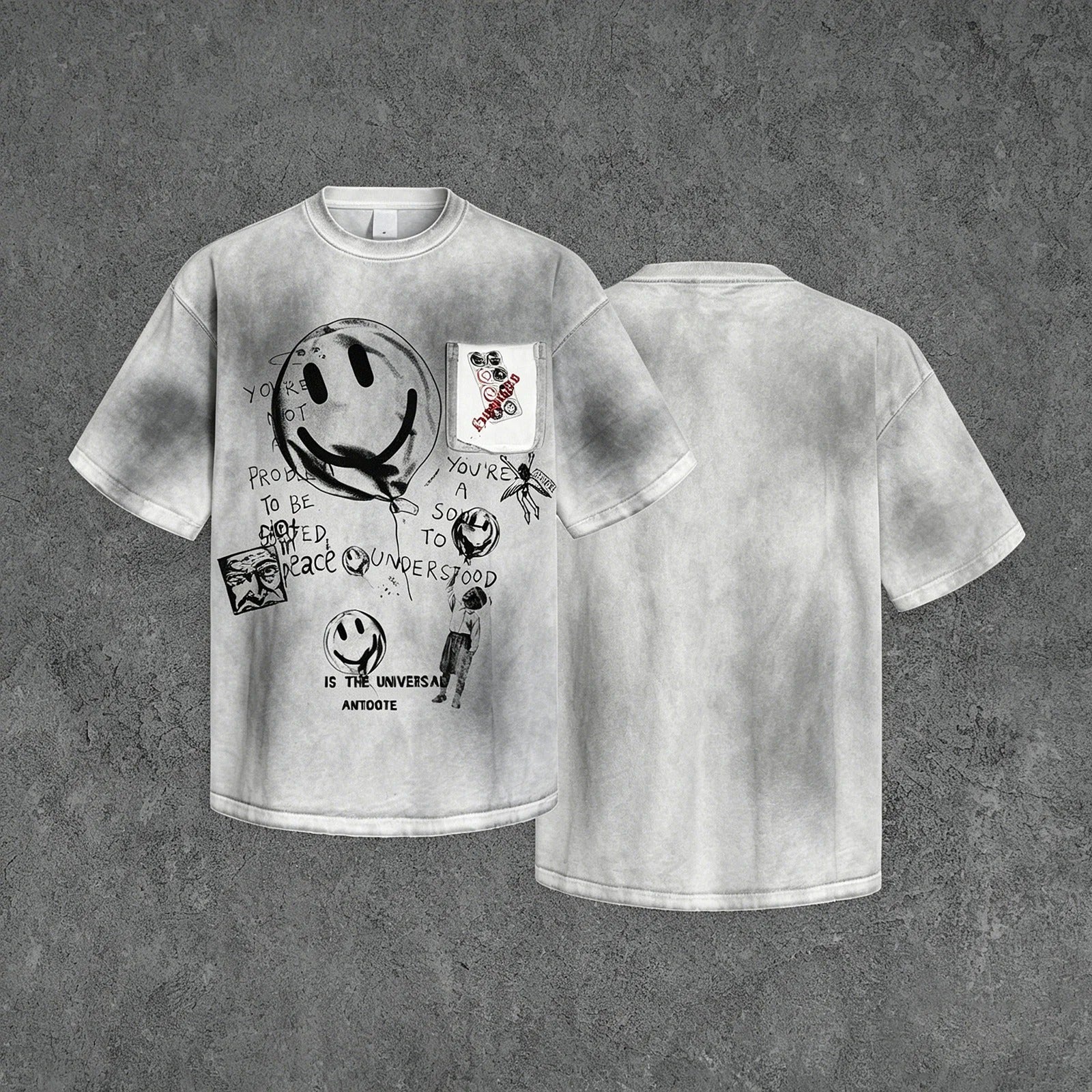 Grey Washed Graphic T-Shirt with Front Artwork Print
