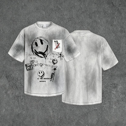 Grey Washed Graphic T-Shirt with Front Artwork Print