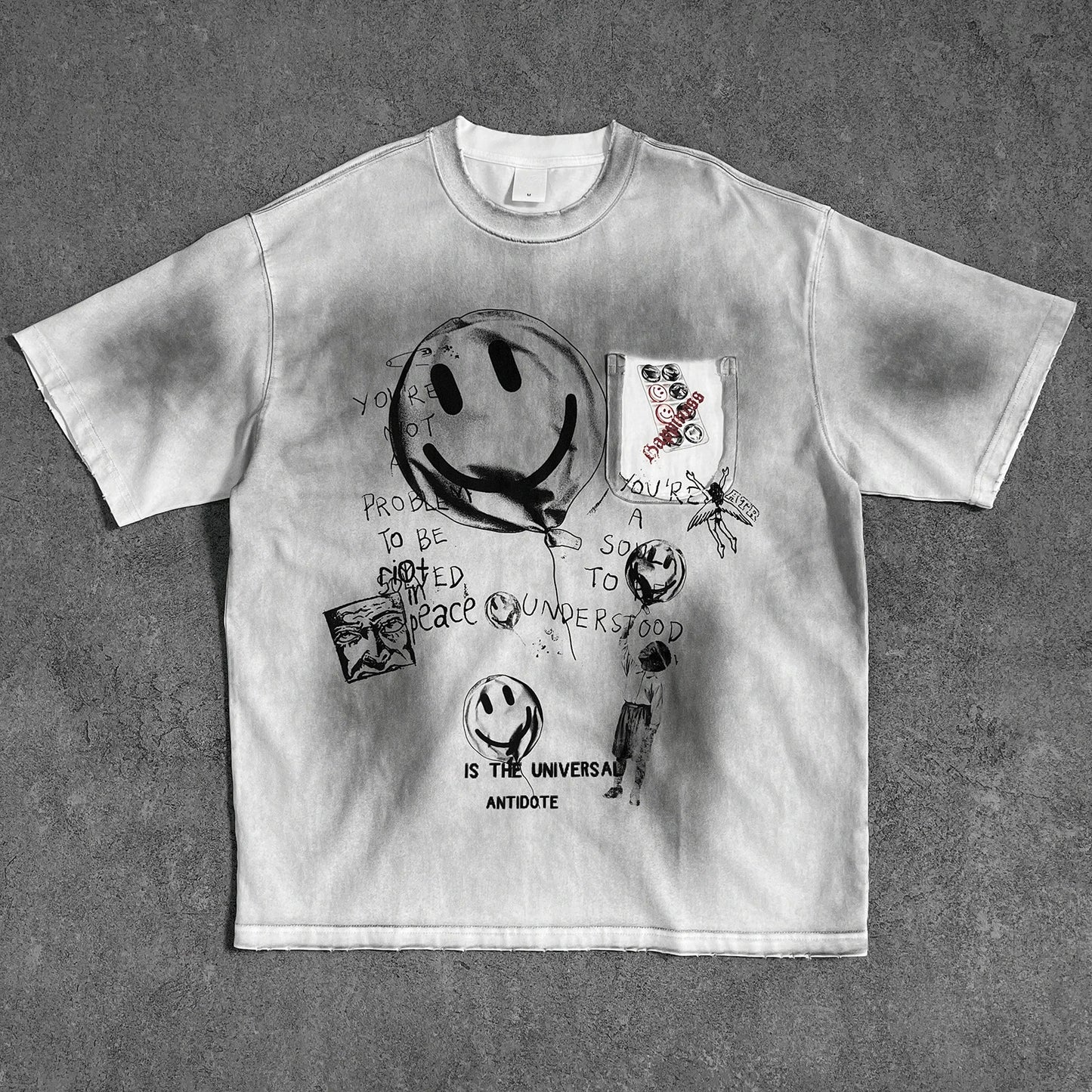 Grey Washed Graphic T-Shirt with Front Artwork Print