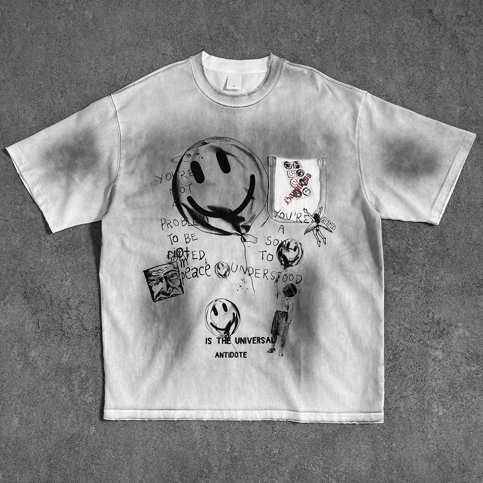 Grey Washed Graphic T-Shirt with Front Artwork Print