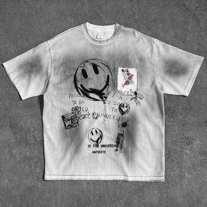 Grey Washed Graphic T-Shirt with Front Artwork Print
