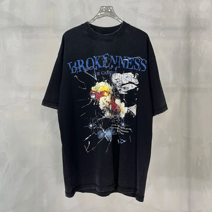 Black Washed Graphic T-Shirt with Front Artwork Print