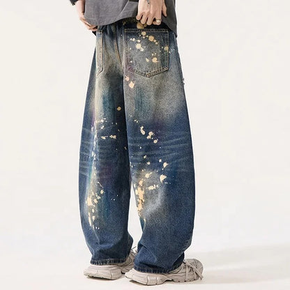 Dark Wash Distressed Paint Splatter Jeans