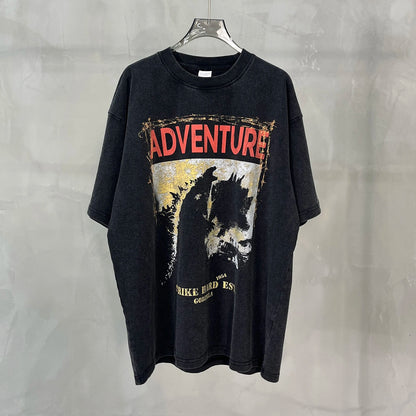 Black Washed Graphic T-Shirt with Front Print