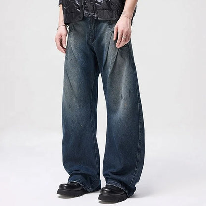 Dark Wash Wide Leg Jeans with Curved Seam Detail