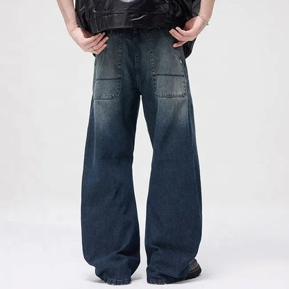 Dark Wash Wide Leg Jeans with Curved Seam Detail