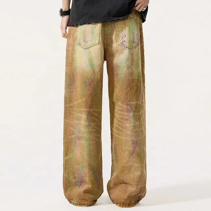 Distressed Wide Leg Jeans in Brown Wash