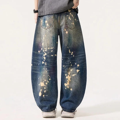 Dark Wash Distressed Paint Splatter Jeans