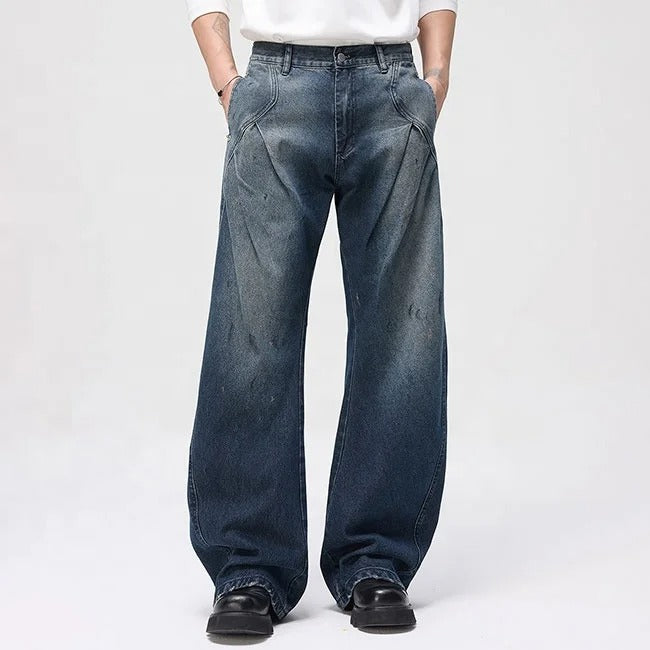 Dark Wash Wide Leg Jeans with Curved Seam Detail