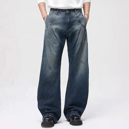 Dark Wash Wide Leg Jeans with Curved Seam Detail